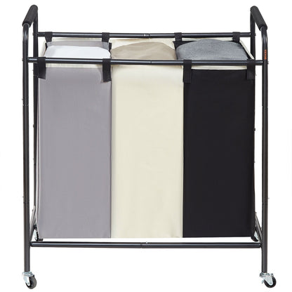 3-Section Laundry Basket, Heavy Duty Laundry Hamper Storage Organizer, Laundry Sorter Cart with Heavy Duty Lockable Wheels for Dirty Clothes in Laundry Room Bedroom - Image 9
