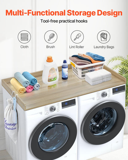 Washer Dryer Countertop, 54" x 27" Wooden Washer and Dryer Countertop, Water-Resistant Laundry Machine Topper Cover with Anti-Slip Pads, for Laundry Room Organization and Storage, Oak - Image 2