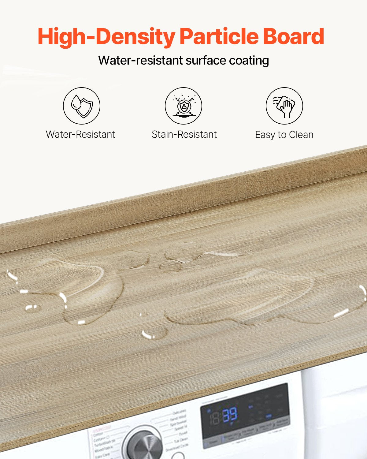 Washer Dryer Countertop, 54" x 27" Wooden Washer and Dryer Countertop, Water-Resistant Laundry Machine Topper Cover with Anti-Slip Pads, for Laundry Room Organization and Storage, Oak - Image 4