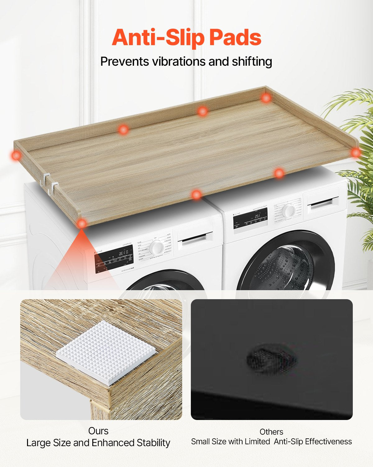 Washer Dryer Countertop, 54" x 27" Wooden Washer and Dryer Countertop, Water-Resistant Laundry Machine Topper Cover with Anti-Slip Pads, for Laundry Room Organization and Storage, Oak - Image 5