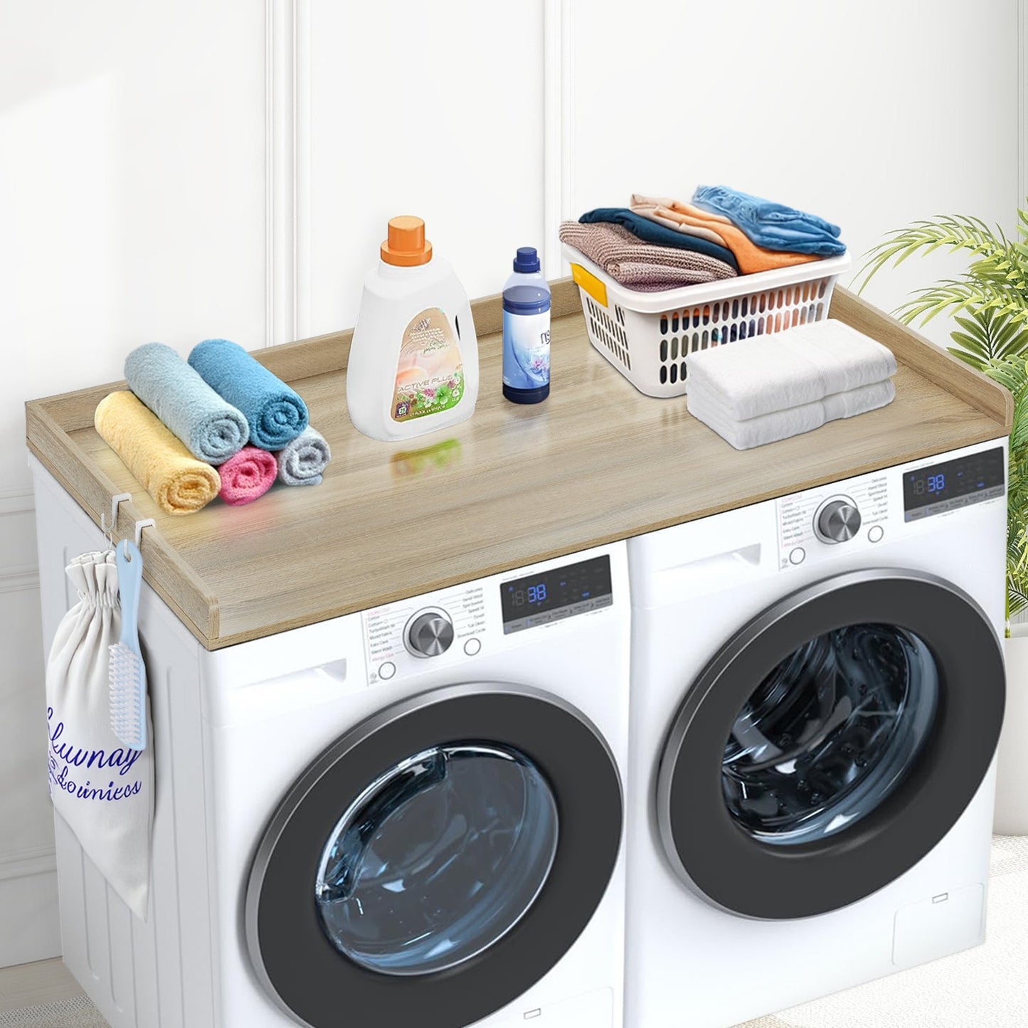 Washer Dryer Countertop, 54" x 27" Wooden Washer and Dryer Countertop, Water-Resistant Laundry Machine Topper Cover with Anti-Slip Pads, for Laundry Room Organization and Storage, Oak - Image 8