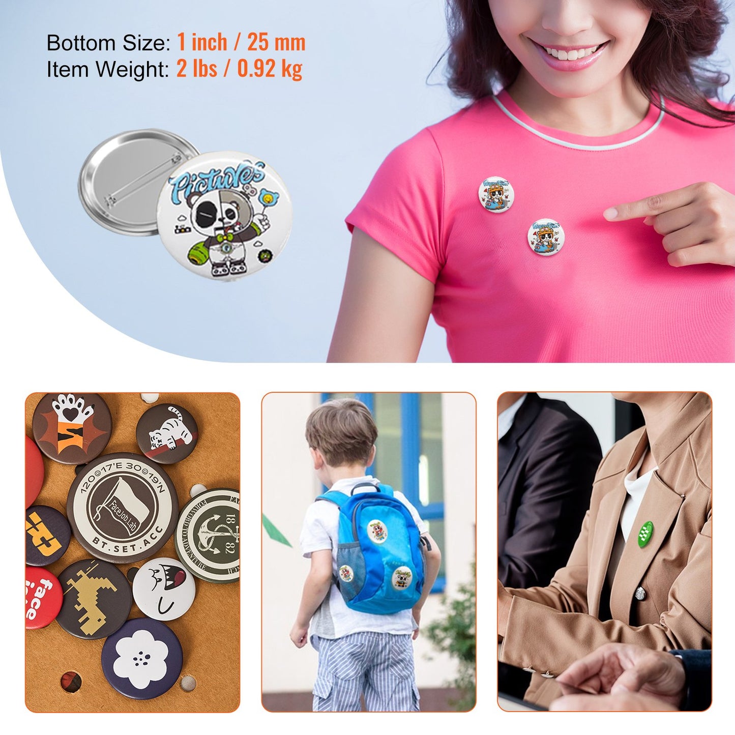 1" 25mm Button Badge Parts Supplies for Button Maker Machine 500 Sets - Image 7