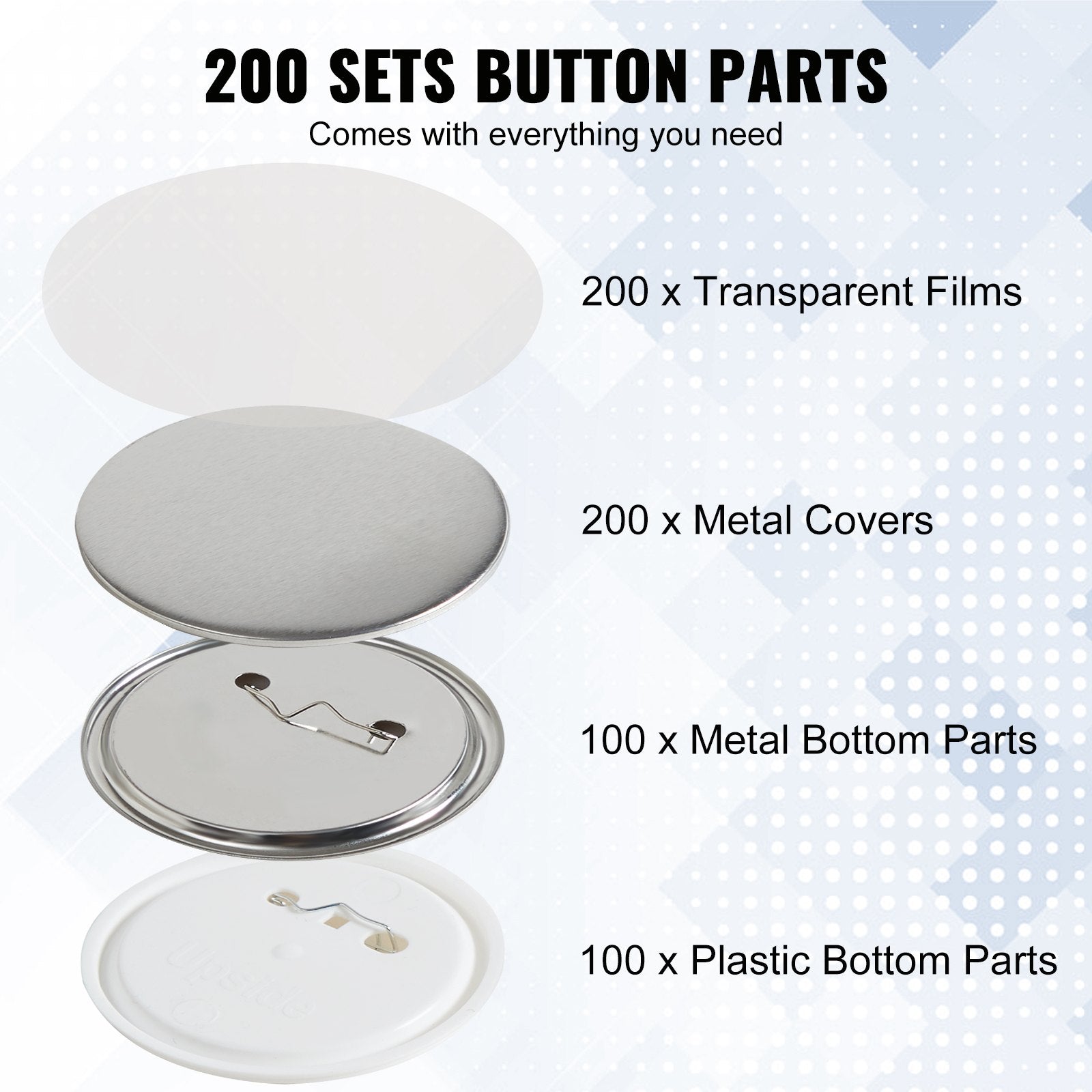 3" 75mm Button Badge Parts Supplies for Button Maker Machine 200 Sets - Image 3