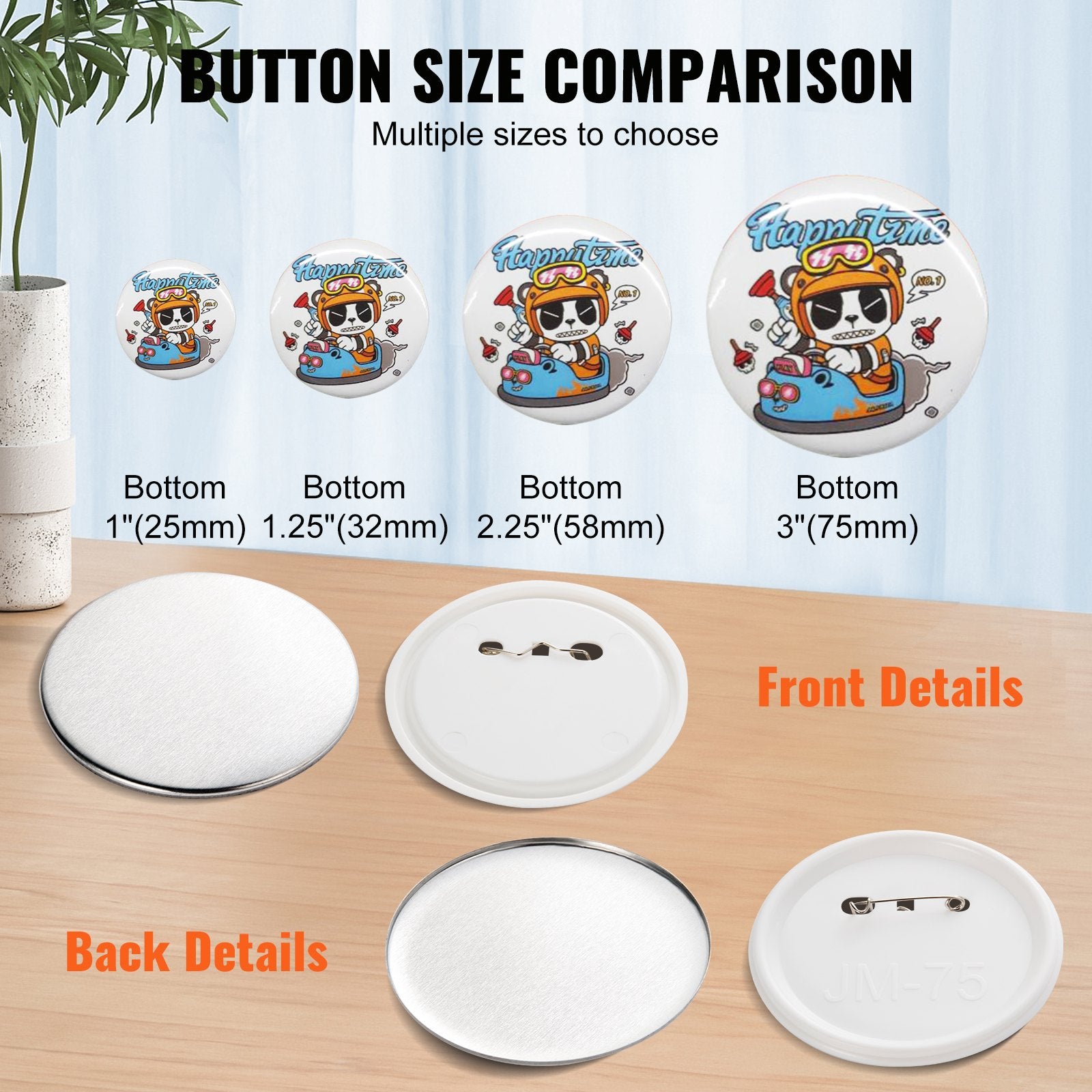 3" 75mm Button Badge Parts Supplies for Button Maker Machine 200 Sets - Image 5
