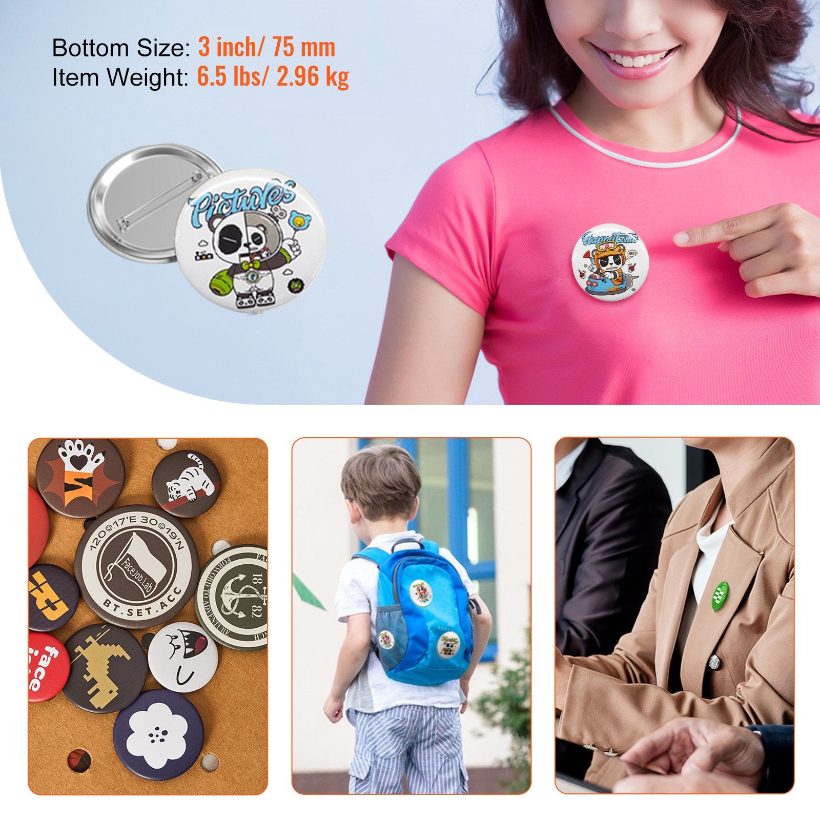 3" 75mm Button Badge Parts Supplies for Button Maker Machine 200 Sets - Image 7