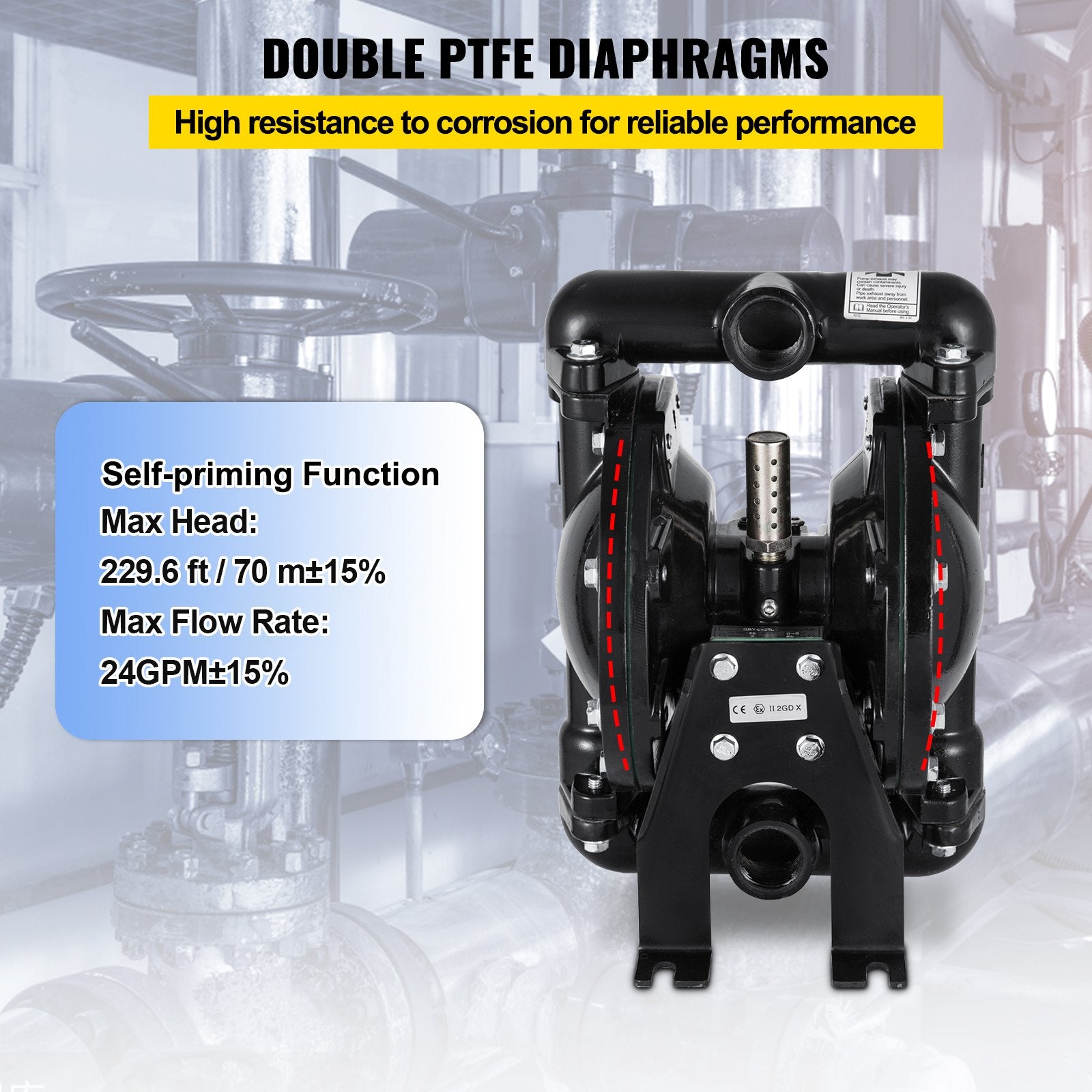 Air-Operated Double Diaphragm Pump 24 GPM 1 Inch Inlet And Outlet - Image 4