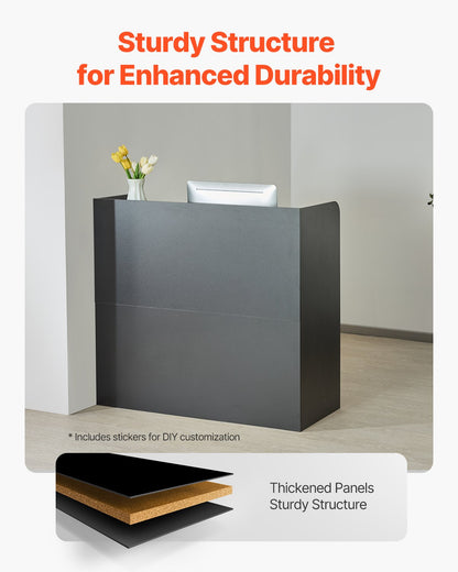 Reception Desk, 1200 x 480 x 1100 mm Rectangular Front Counter Table, Office Reception Counter with Lockable Drawer and Storage Cabinet, for Checkout, Lobby, Beauty Salon and Office, Black - Image 3