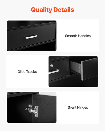 Reception Desk, 1200 x 480 x 1100 mm Rectangular Front Counter Table, Office Reception Counter with Lockable Drawer and Storage Cabinet, for Checkout, Lobby, Beauty Salon and Office, Black - Image 4