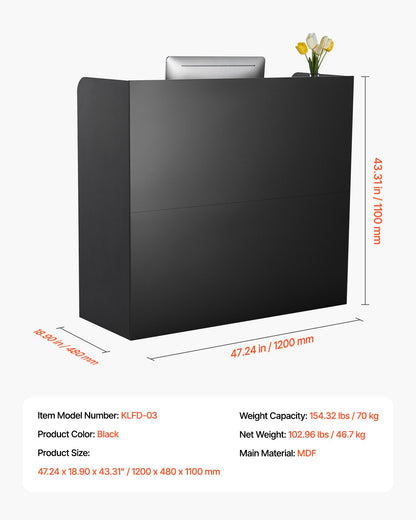 Reception Desk, 1200 x 480 x 1100 mm Rectangular Front Counter Table, Office Reception Counter with Lockable Drawer and Storage Cabinet, for Checkout, Lobby, Beauty Salon and Office, Black - Image 7