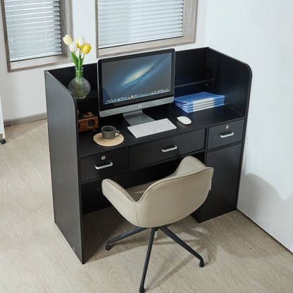 Reception Desk, 1200 x 480 x 1100 mm Rectangular Front Counter Table, Office Reception Counter with Lockable Drawer and Storage Cabinet, for Checkout, Lobby, Beauty Salon and Office, Black - Image 8