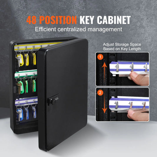 48-Key Cabinet, Key Safe with Combination & Key Lock, Digital Security Storage Box Steel Key Organizer with Adjustable Racks, 48 pcs Colorful Key Tags and A Record Card for School, Office, Hotel - Image 2