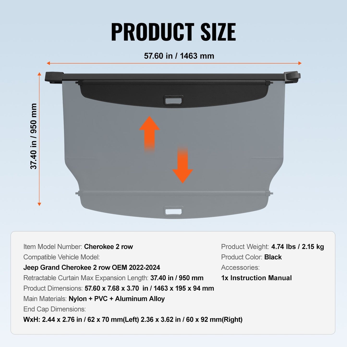 Retractable Cargo Cover for Jeep Grand Cherokee 2 Row 2022-2024 OEM Design - Image 7