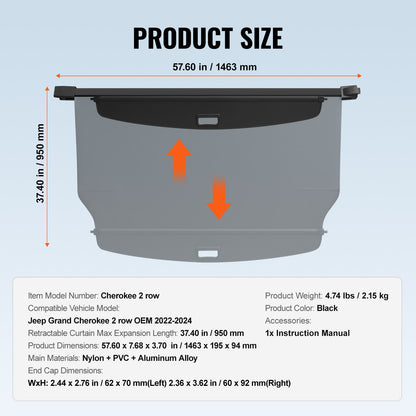 Retractable Cargo Cover for Jeep Grand Cherokee 2 Row 2022-2024 OEM Design - Image 7