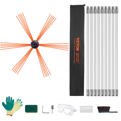 9 m Chimney Sweep Kit, w/ 9 Reinforced Nylon Flexible Rods, Ergonomic Chimney Cleaning Brush, 360-Degree Brush Chimney Cleaner, Rich Accessories for Fireplace Flue Home Use Fits most Pipes