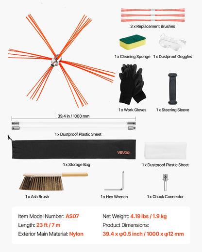 Chimney Sweep Kit, 7m Maximum Extendable Length Chimney Brush, Chimneys Cleaning Kit with Bristle Replacements & Goggles, 90° Bendable Fireplace Cleaning Tool, for Square, Rectangle Chimneys - Image 7