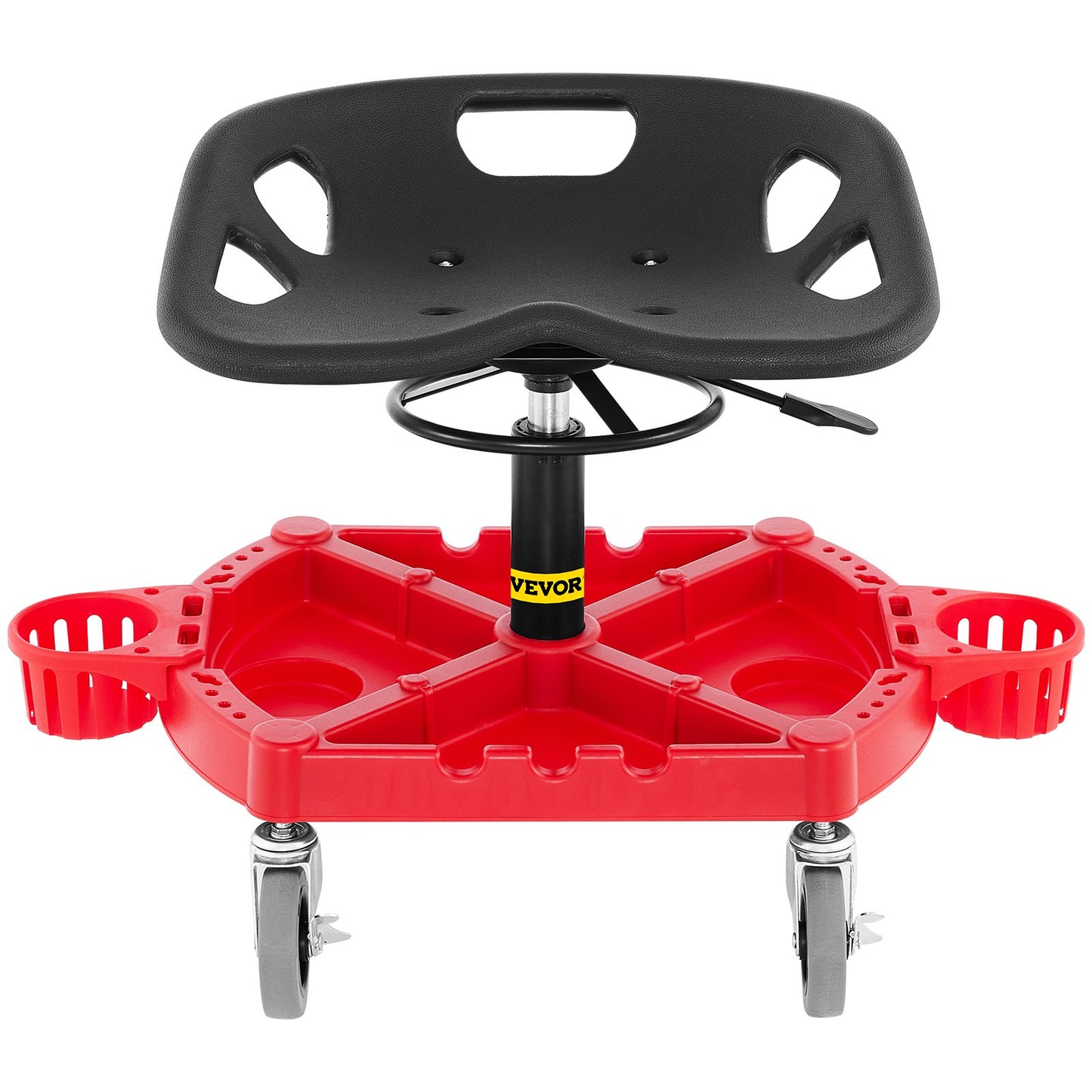 Rolling Garage Stool, 300LBS Capacity, Adjustable Height from 18 in to 23 in, 360-degree Swivel Wheels (4\"), Large Tool Tray with Two Bottle Holder, for Workshop, Auto Repair Shop, Red - Image 9