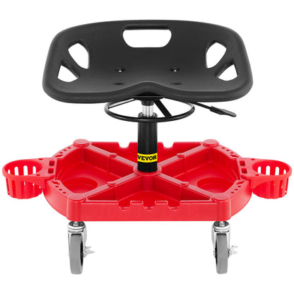 Rolling Garage Stool, 300LBS Capacity, Adjustable Height from 18 in to 23 in, 360-degree Swivel Wheels (4\"), Large Tool Tray with Two Bottle Holder, for Workshop, Auto Repair Shop, Red - Image 9
