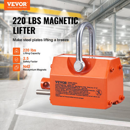 Magnetic Lifter, 100 kg/220 lbs Pulling Capacity, 2.5 Safety Factor, Neodymium & Steel, Lifting Magnet with Release, Permanent Lift Magnets, Heavy Duty Magnet for Hoist, Shop Crane, Block, Board - Image 2