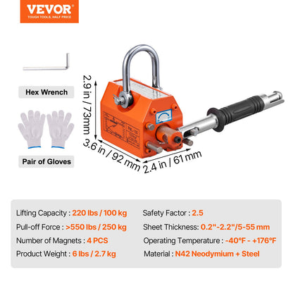 Magnetic Lifter, 100 kg/220 lbs Pulling Capacity, 2.5 Safety Factor, Neodymium & Steel, Lifting Magnet with Release, Permanent Lift Magnets, Heavy Duty Magnet for Hoist, Shop Crane, Block, Board - Image 7