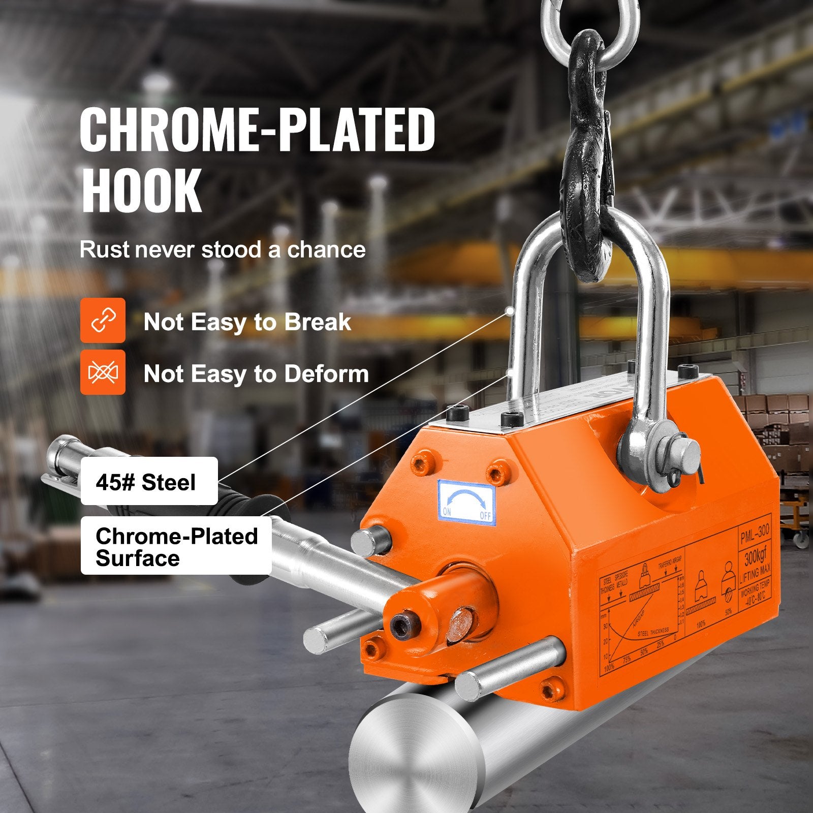 Magnetic Lifter, 300 kg Pulling Capacity, 2.5 Safety Factor, Neodymium & Steel, Lifting Magnet with Release, Permanent Lift Magnets, Heavy Duty Magnet for Hoist, Shop Crane, Block, Board - Image 4