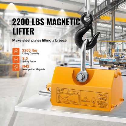 Magnetic Lifter, 1000kg Pulling Capacity, 2.5 Safety Factor, Neodymium & Steel, Lifting Magnet with Release, Permanent Lift Magnets, Heavy Duty Magnet for Hoist, Shop Crane, Block, Board - Image 2