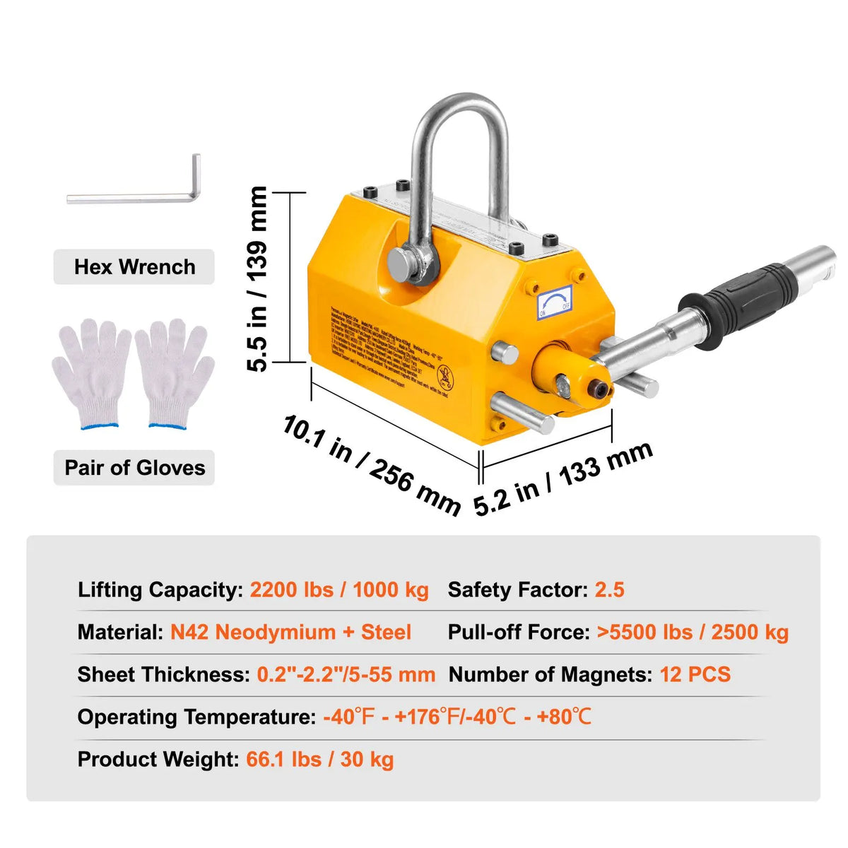 Magnetic Lifter, 1000kg Pulling Capacity, 2.5 Safety Factor, Neodymium & Steel, Lifting Magnet with Release, Permanent Lift Magnets, Heavy Duty Magnet for Hoist, Shop Crane, Block, Board - Image 7
