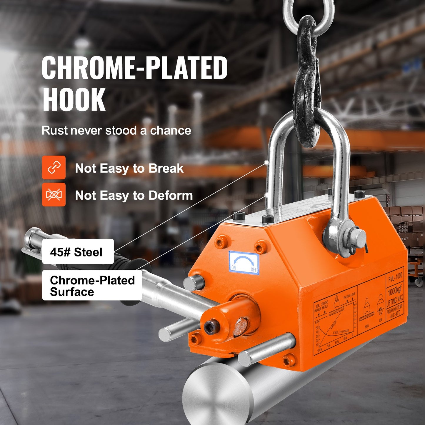 Magnetic Lifter, 1000kg Pulling Capacity, 2.5 Safety Factor, Neodymium & Steel, Lifting Magnet with Release, Permanent Lift Magnets, Heavy Duty Magnet for Hoist, Shop Crane, Block, Board - Image 4