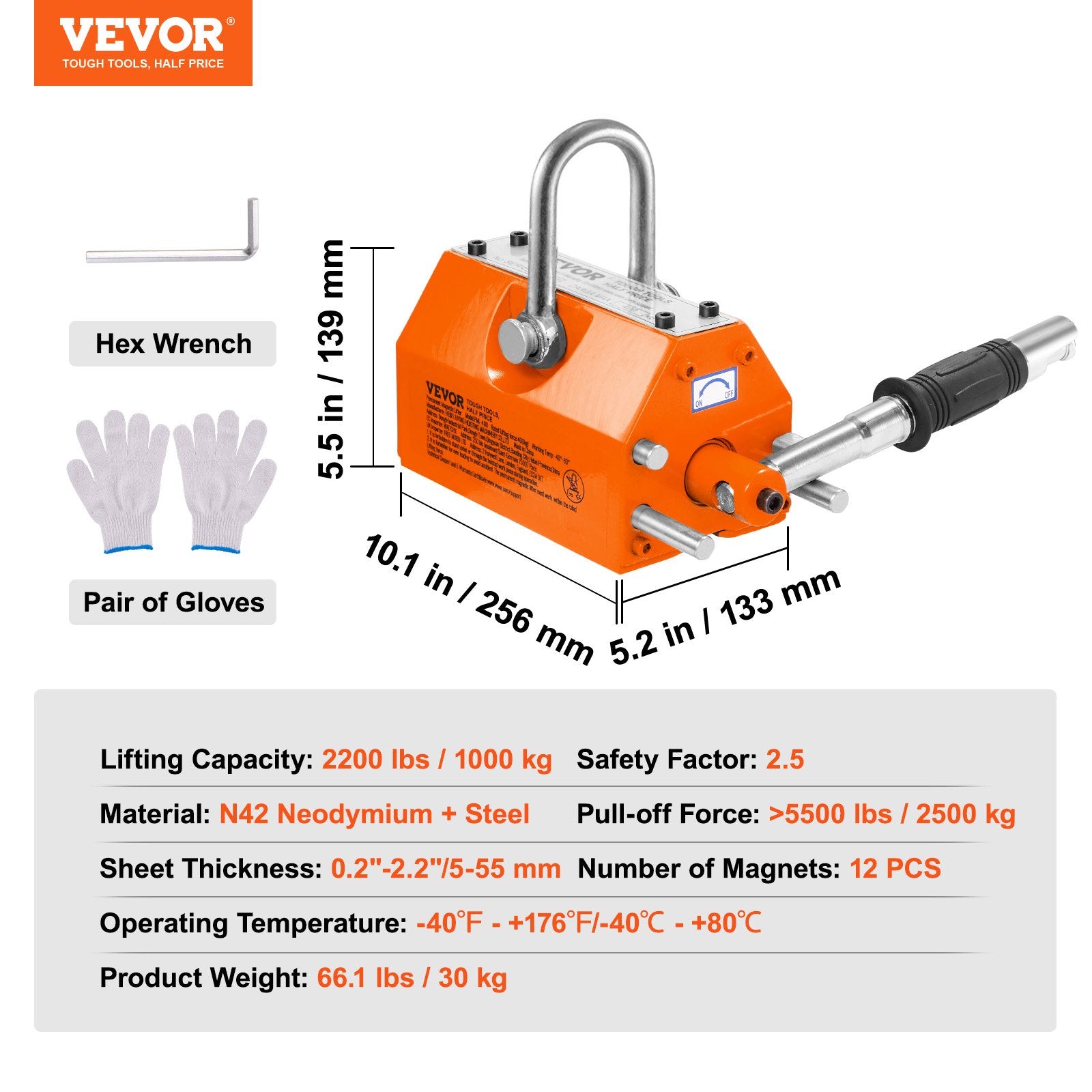 Magnetic Lifter, 1000kg Pulling Capacity, 2.5 Safety Factor, Neodymium & Steel, Lifting Magnet with Release, Permanent Lift Magnets, Heavy Duty Magnet for Hoist, Shop Crane, Block, Board - Image 7