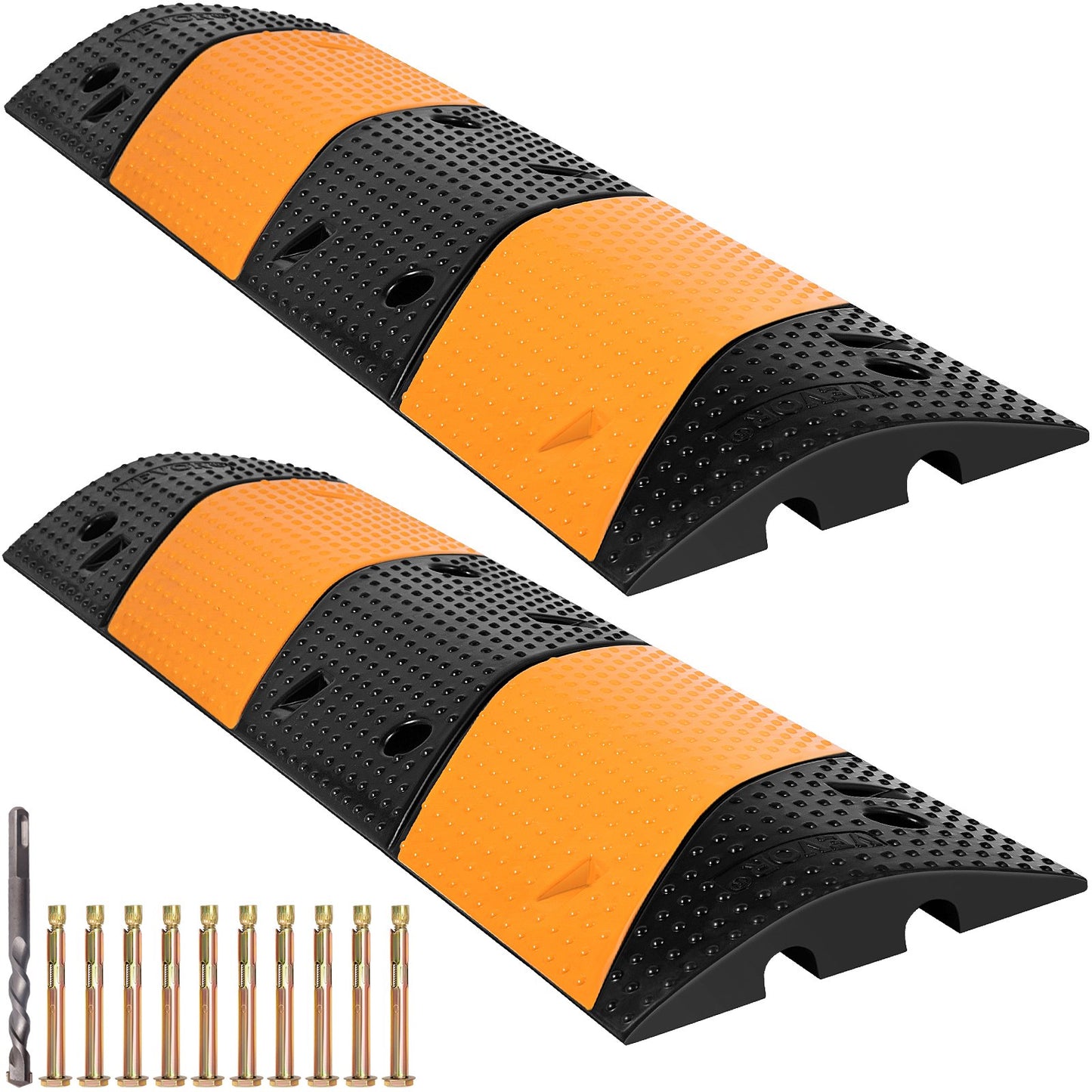 Rubber Speed Bump, 2 Pack 2 Channel Speed Bump Hump, 42\" Long Modular Speed Bump Rated 22000 LBS Load Capacity, 40.2 x 11.8 x 2.4 inch Garage Speed Bump for Asphalt Concrete Gravel Driveway