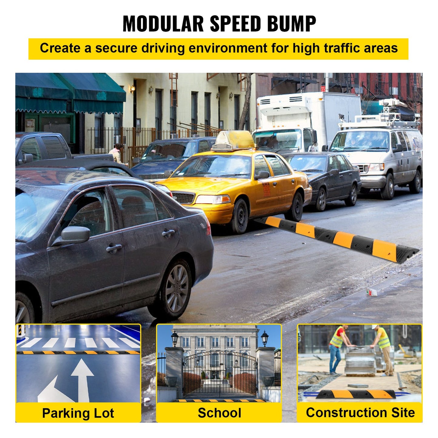 Rubber Speed Bump, 2 Pack 2 Channel Speed Bump Hump, 42\" Long Modular Speed Bump Rated 22000 LBS Load Capacity, 40.2 x 11.8 x 2.4 inch Garage Speed Bump for Asphalt Concrete Gravel Driveway - Image 2