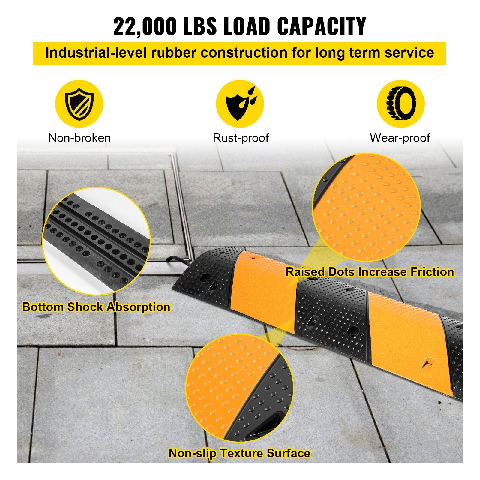 Rubber Speed Bump, 2 Pack 2 Channel Speed Bump Hump, 42\" Long Modular Speed Bump Rated 22000 LBS Load Capacity, 40.2 x 11.8 x 2.4 inch Garage Speed Bump for Asphalt Concrete Gravel Driveway - Image 4