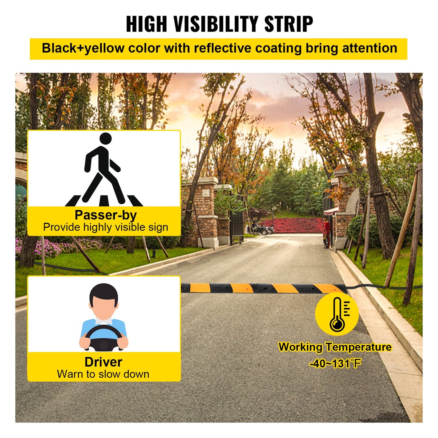 Rubber Speed Bump, 2 Pack 2 Channel Speed Bump Hump, 42\" Long Modular Speed Bump Rated 22000 LBS Load Capacity, 40.2 x 11.8 x 2.4 inch Garage Speed Bump for Asphalt Concrete Gravel Driveway - Image 5