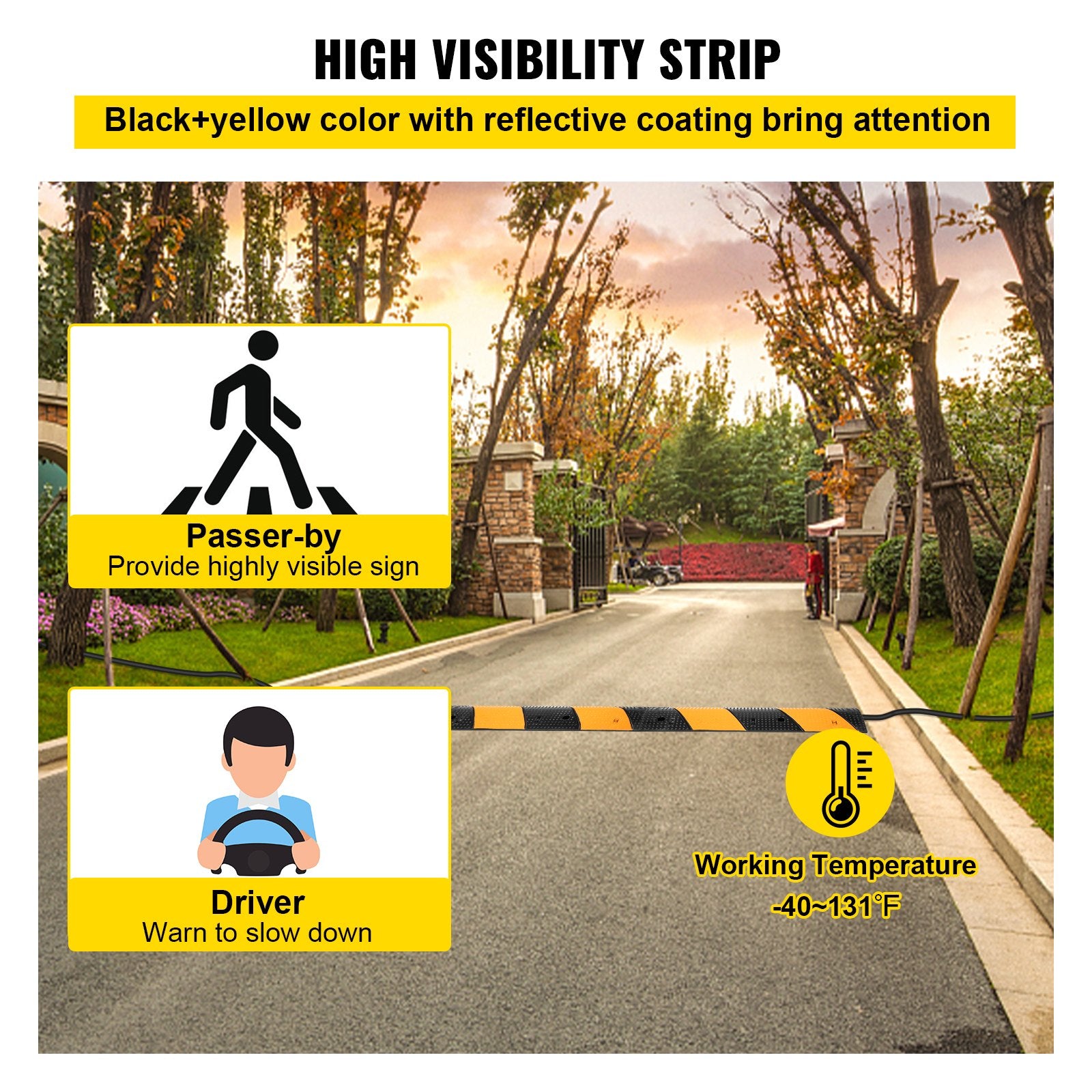 Rubber Speed Bump, 2 Pack 2 Channel Speed Bump Hump, 42\" Long Modular Speed Bump Rated 22000 LBS Load Capacity, 40.2 x 11.8 x 2.4 inch Garage Speed Bump for Asphalt Concrete Gravel Driveway - Image 5