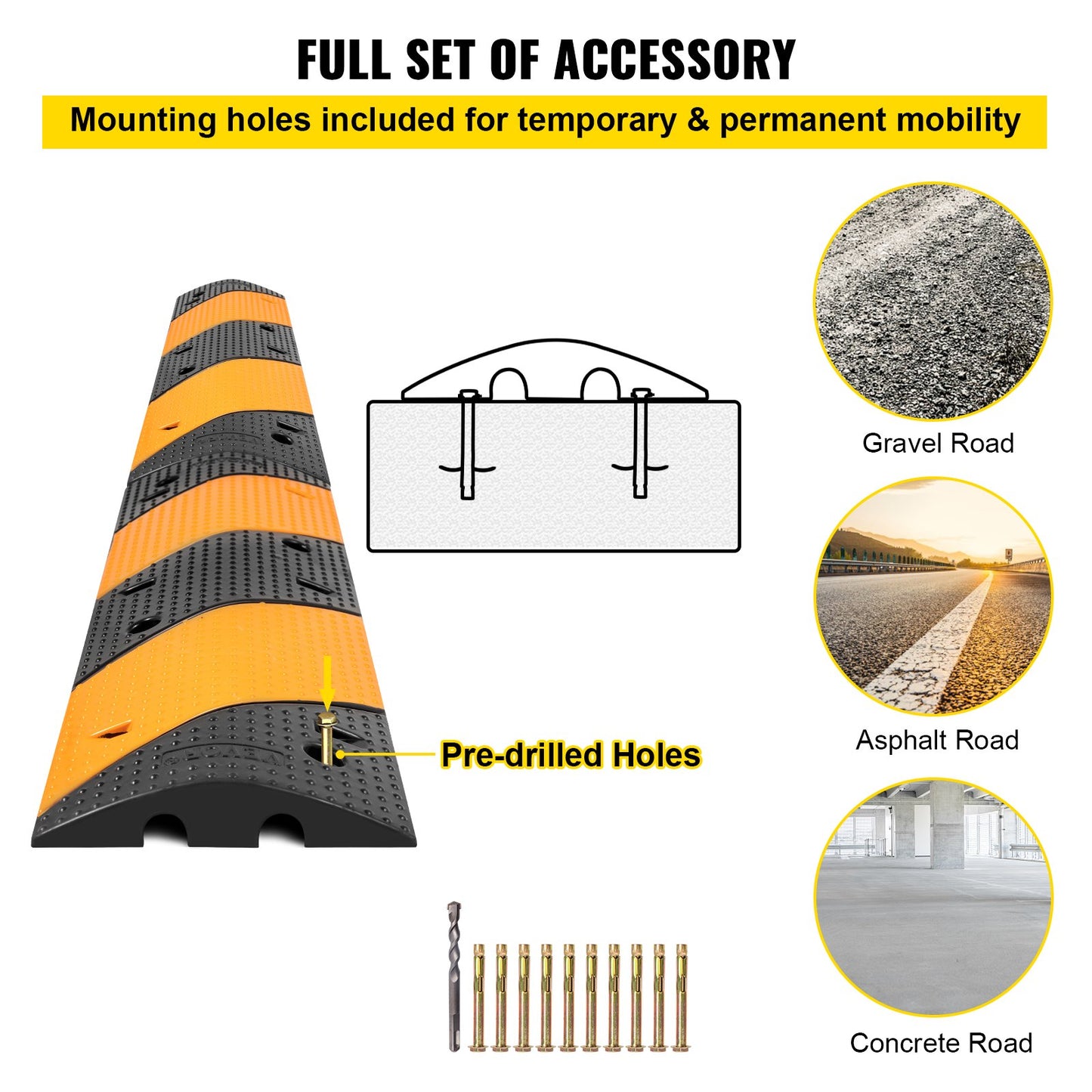 Rubber Speed Bump, 2 Pack 2 Channel Speed Bump Hump, 42\" Long Modular Speed Bump Rated 22000 LBS Load Capacity, 40.2 x 11.8 x 2.4 inch Garage Speed Bump for Asphalt Concrete Gravel Driveway - Image 6