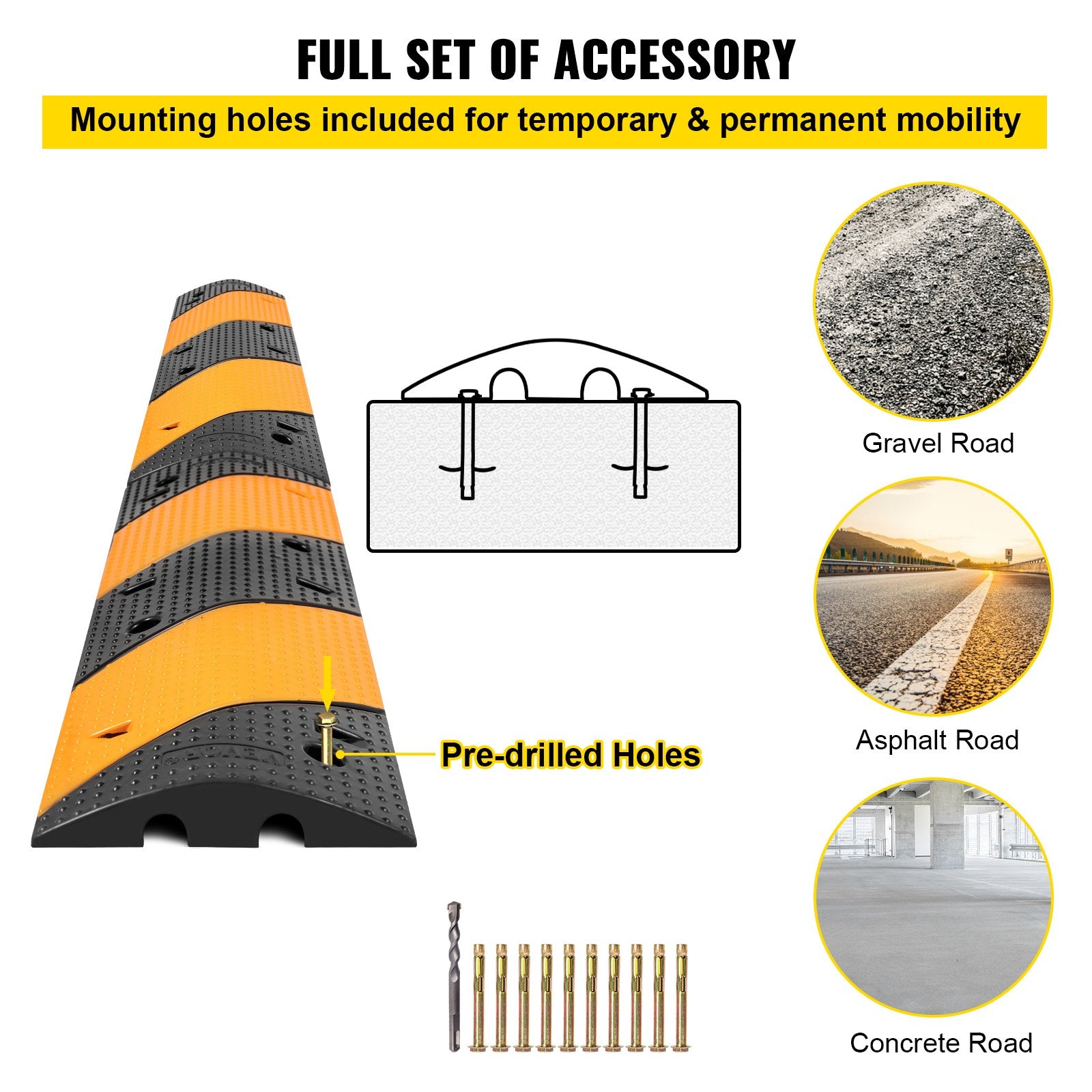 Rubber Speed Bump, 2 Pack 2 Channel Speed Bump Hump, 42\" Long Modular Speed Bump Rated 22000 LBS Load Capacity, 40.2 x 11.8 x 2.4 inch Garage Speed Bump for Asphalt Concrete Gravel Driveway - Image 6