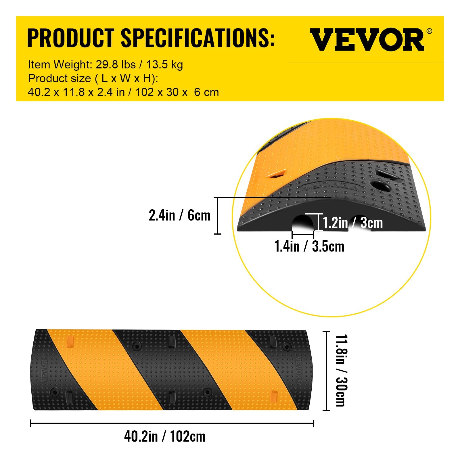 Rubber Speed Bump, 2 Pack 2 Channel Speed Bump Hump, 42\" Long Modular Speed Bump Rated 22000 LBS Load Capacity, 40.2 x 11.8 x 2.4 inch Garage Speed Bump for Asphalt Concrete Gravel Driveway - Image 7