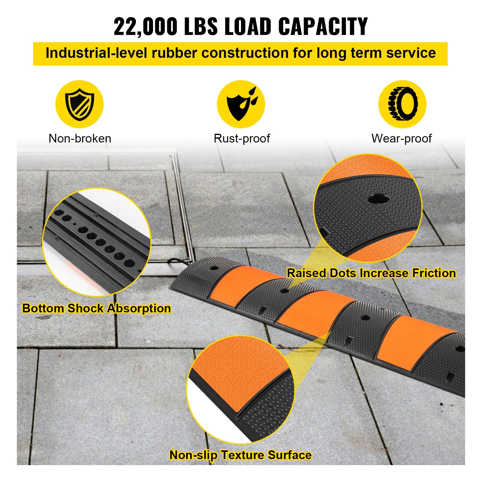 Rubber Speed Bump, 1 Pack 2 Channel Speed Bump Hump, 72.8\" Long Modular Speed Bump Rated 22000 LBS Load Capacity, 72.8 x 12.2 x 2.2 Garage Speed Bump for Asphalt Concrete Gravel Driveway-6 FT - Image 4