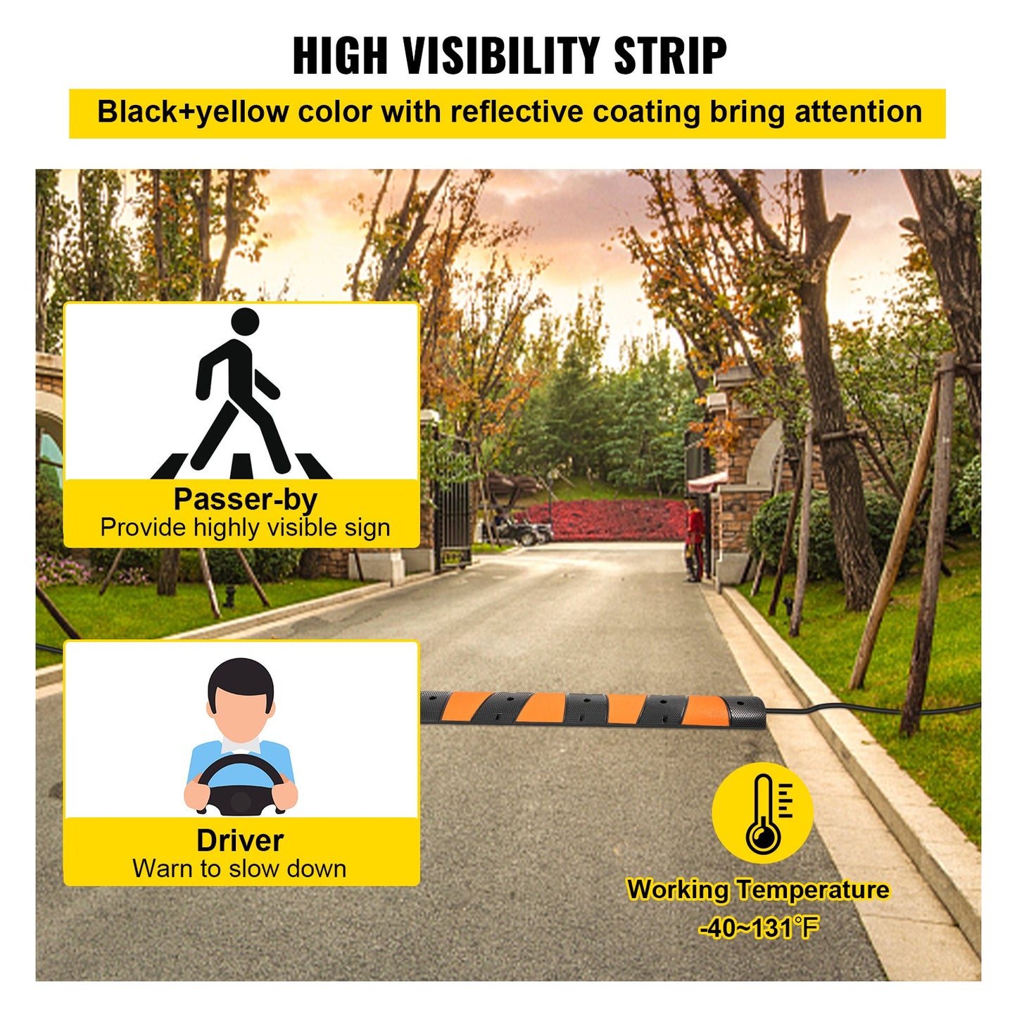 Rubber Speed Bump, 1 Pack 2 Channel Speed Bump Hump, 72.8\" Long Modular Speed Bump Rated 22000 LBS Load Capacity, 72.8 x 12.2 x 2.2 Garage Speed Bump for Asphalt Concrete Gravel Driveway-6 FT - Image 5