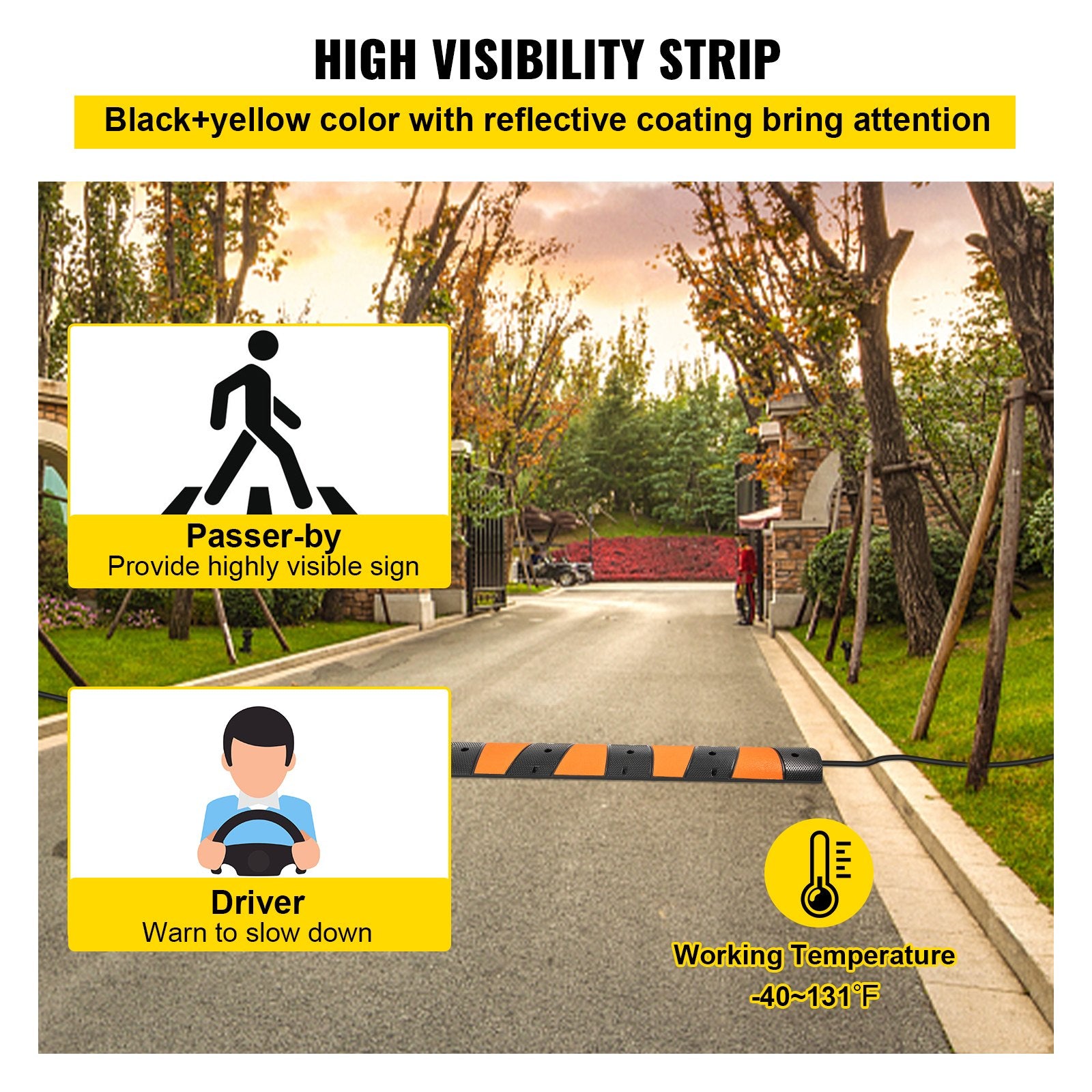 Rubber Speed Bump, 1 Pack 2 Channel Speed Bump Hump, 72.8\" Long Modular Speed Bump Rated 22000 LBS Load Capacity, 72.8 x 12.2 x 2.2 Garage Speed Bump for Asphalt Concrete Gravel Driveway-6 FT - Image 5