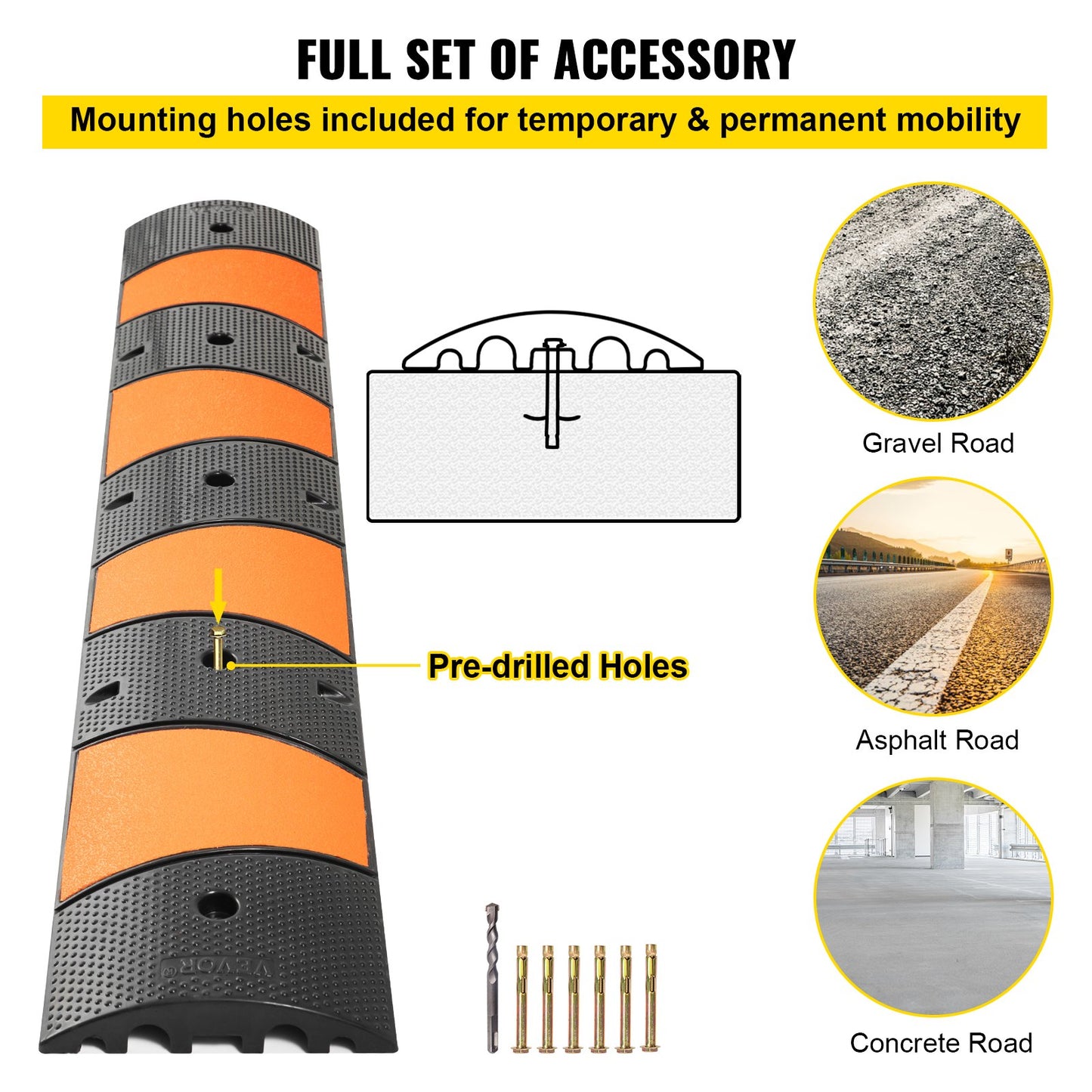 Rubber Speed Bump, 1 Pack 2 Channel Speed Bump Hump, 72.8\" Long Modular Speed Bump Rated 22000 LBS Load Capacity, 72.8 x 12.2 x 2.2 Garage Speed Bump for Asphalt Concrete Gravel Driveway-6 FT - Image 6