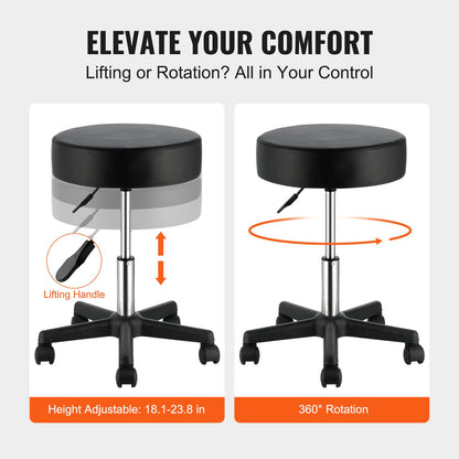 Rolling Stools with Wheels, 400 LBS Weight Capacity Adjustable Height Stool with Ultra-Thick Seat Cushion, Swivel Stools Chair for Salon, Bar, Home, Office, Tatoo, Medical, Massage, Black - Image 4