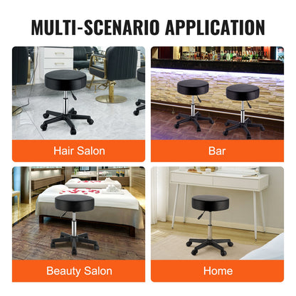 Rolling Stools with Wheels, 400 LBS Weight Capacity Adjustable Height Stool with Ultra-Thick Seat Cushion, Swivel Stools Chair for Salon, Bar, Home, Office, Tatoo, Medical, Massage, Black - Image 6