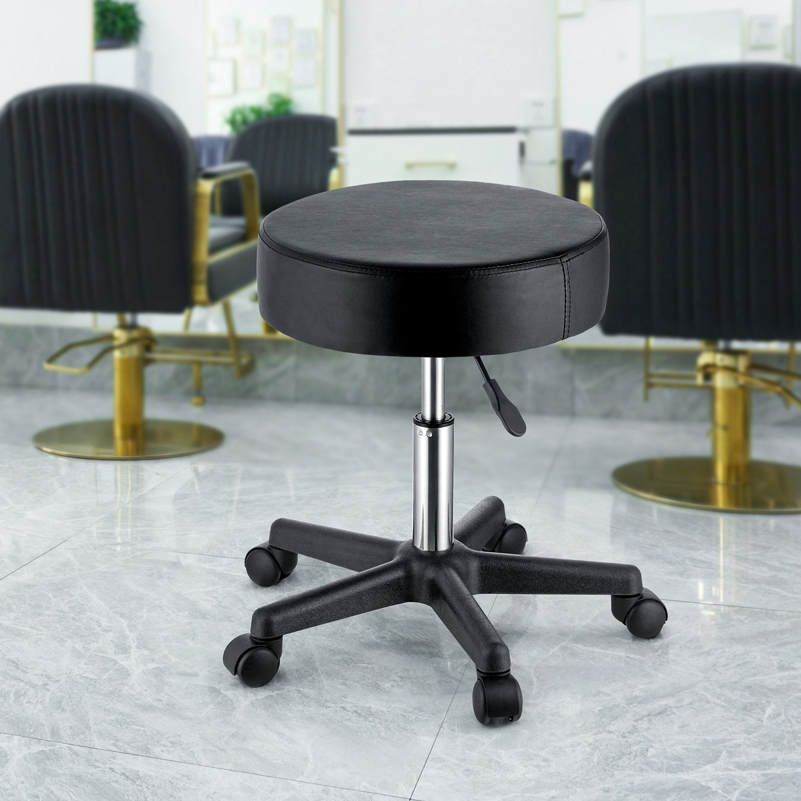Rolling Stools with Wheels, 400 LBS Weight Capacity Adjustable Height Stool with Ultra-Thick Seat Cushion, Swivel Stools Chair for Salon, Bar, Home, Office, Tatoo, Medical, Massage, Black - Image 8