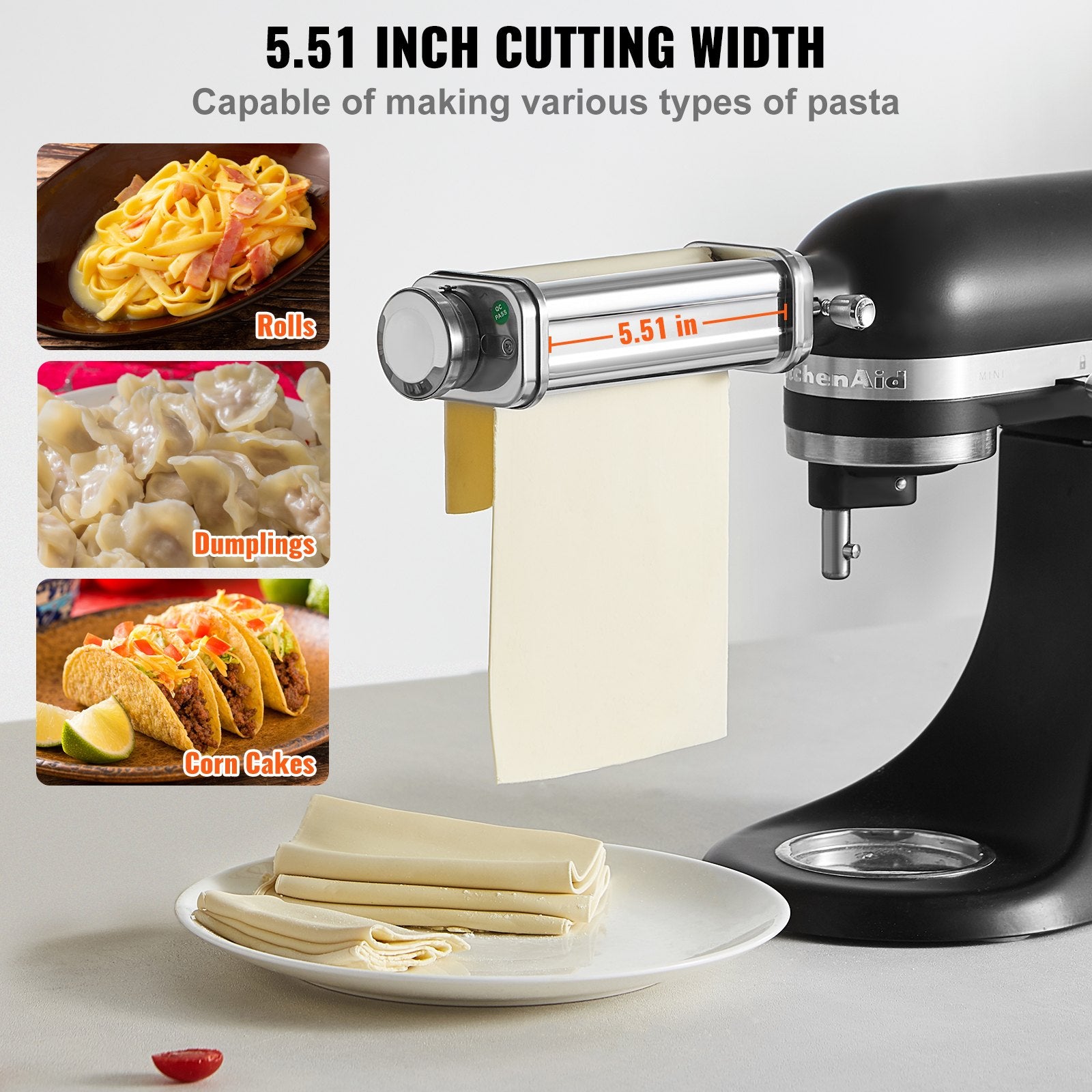 Pasta Attachment for KitchenAid Stand Mixer, Stainless Steel Pasta Sheet Roller Attachment, Pasta Maker Machine Accessory with 8 Adjustable Thickness Knob, KitchenAid Pasta Attachment by VEVOR - Image 4