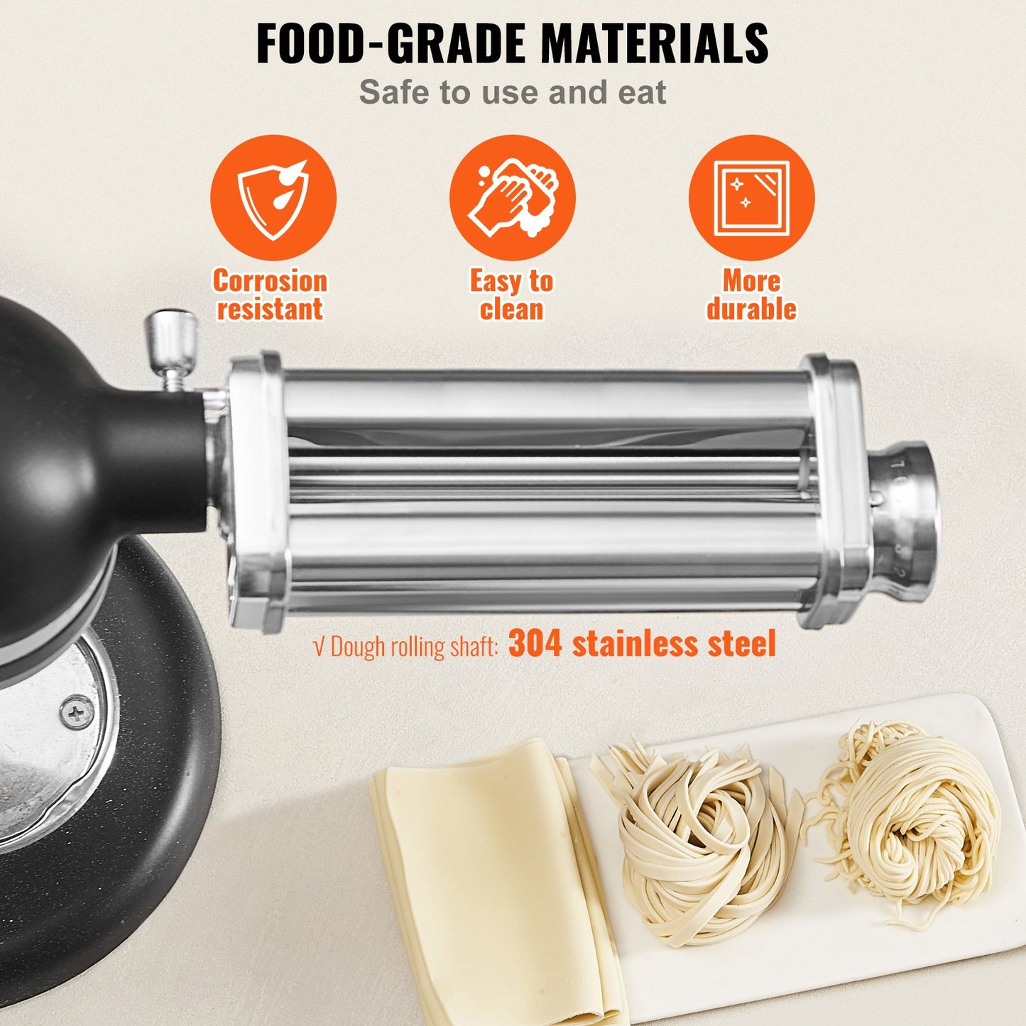 Pasta Attachment for KitchenAid Stand Mixer, Stainless Steel Pasta Sheet Roller Attachment, Pasta Maker Machine Accessory with 8 Adjustable Thickness Knob, KitchenAid Pasta Attachment by VEVOR - Image 5