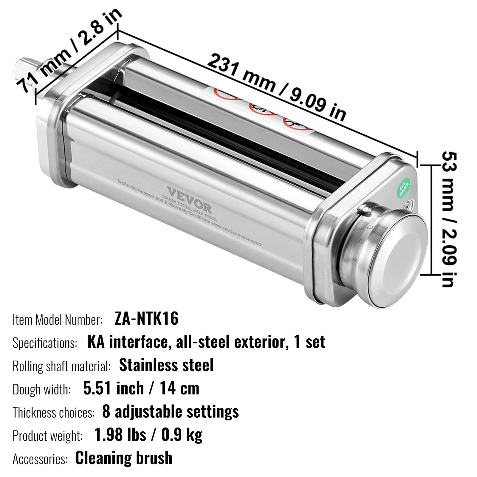 Pasta Attachment for KitchenAid Stand Mixer, Stainless Steel Pasta Sheet Roller Attachment, Pasta Maker Machine Accessory with 8 Adjustable Thickness Knob, KitchenAid Pasta Attachment by VEVOR - Image 7