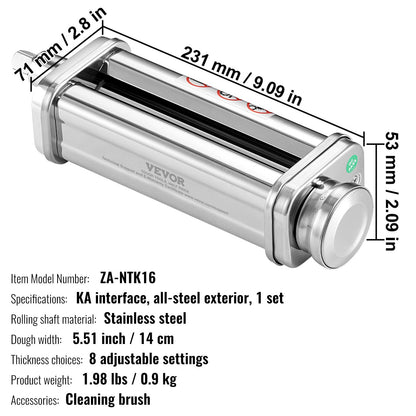 Pasta Attachment for KitchenAid Stand Mixer, Stainless Steel Pasta Sheet Roller Attachment, Pasta Maker Machine Accessory with 8 Adjustable Thickness Knob, KitchenAid Pasta Attachment by VEVOR - Image 7