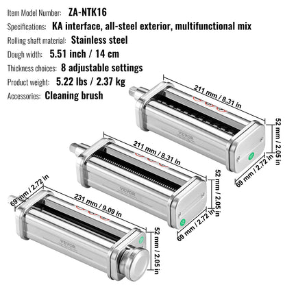 3Pcs Pasta Attachment for KitchenAid Stand Mixer Pasta Roller Cutter Set - Image 7