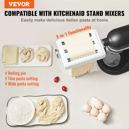 Pasta Attachment for KitchenAid Stand Mixer, 3-IN-1 Stainless Steel Pasta Roller Cutter Set Including Pasta Sheet Roller, Spaghetti and Fettuccine Cutter, 8 Adjustable Thickness Knob Pasta Maker - Image 2