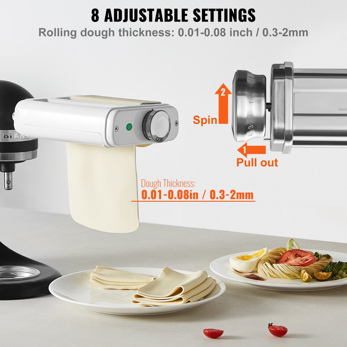 Pasta Attachment for KitchenAid Stand Mixer, 3-IN-1 Stainless Steel Pasta Roller Cutter Set Including Pasta Sheet Roller, Spaghetti and Fettuccine Cutter, 8 Adjustable Thickness Knob Pasta Maker - Image 3
